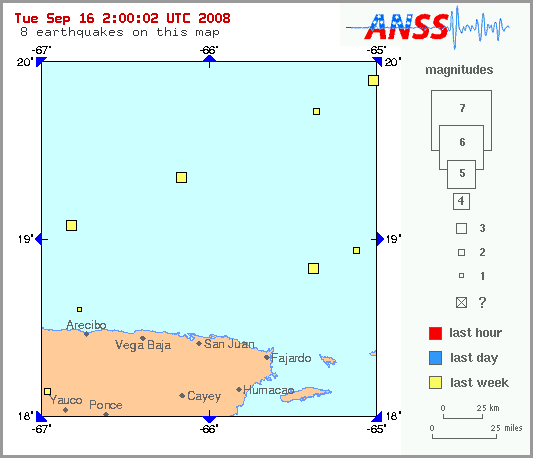 Map showing earthquakes