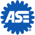 graphic: blue sprocket-style seal with logo: ASE
