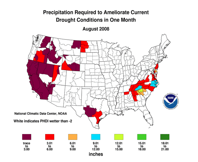 map of precipitation needed to ameliorate drought in 1 month