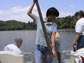 student holding sediment core