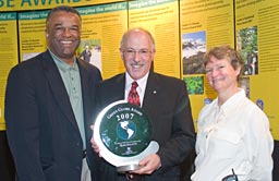 Mark Sollitto, leader in Open Space Conservation is flanked by Ron Sims (left) and Pam Bissonnette (right)