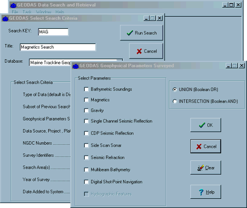 GEODAS Search dialogs