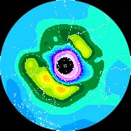 NOAA satellite image of the ozone hole in Antartic taken Sept. 17, 2001.