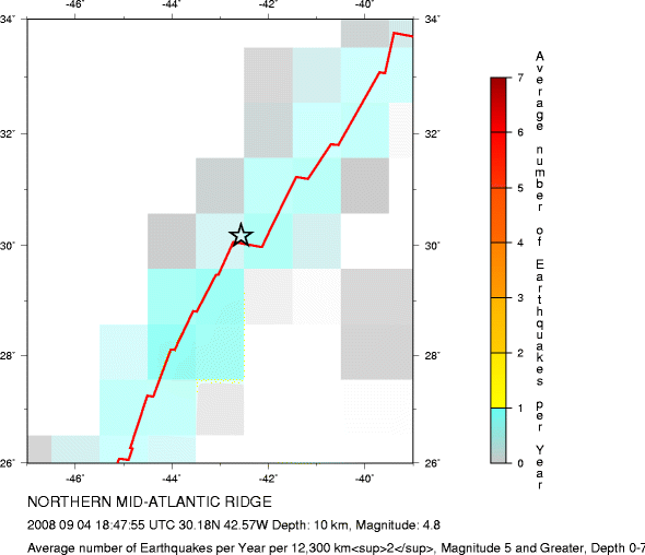 Earthquake Density Map,Shallow Earthquakes: Depth 0-70 km