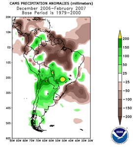 Rainfall anomalies in South America during December 2006-February 2007