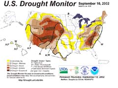 Graphic of U.S. Drought Monitor as of Sept. 10, 2002.