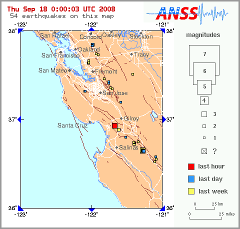 Map showing earthquakes