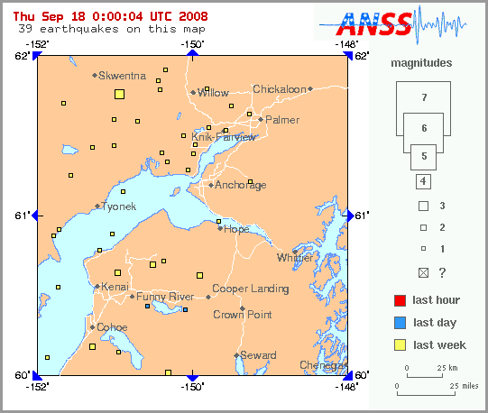 Map showing earthquakes