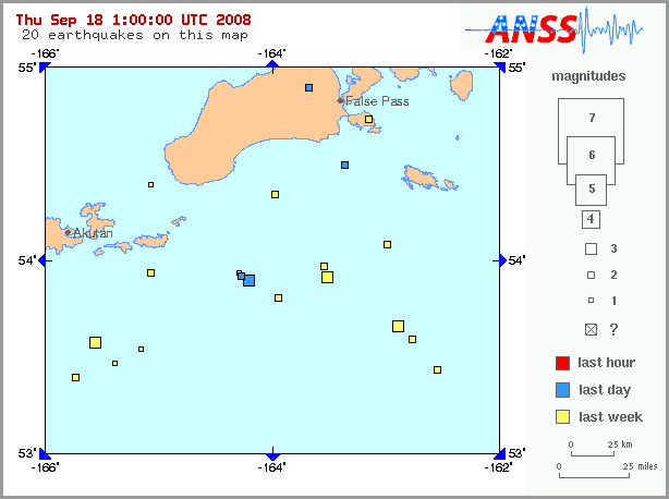 Map showing earthquakes