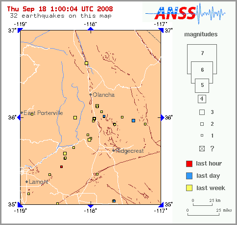 Map showing earthquakes