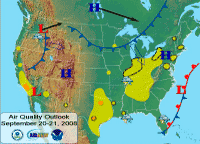 Map showing current Air Quality Index