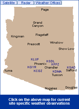 Arizona State Information - Click on the above map for current site specific weather observations