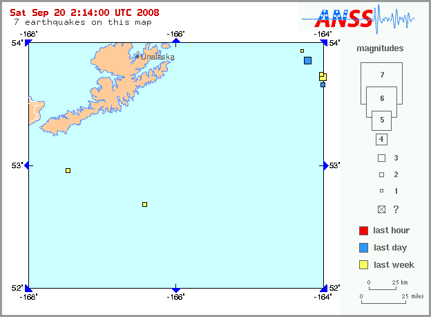 Map showing earthquakes