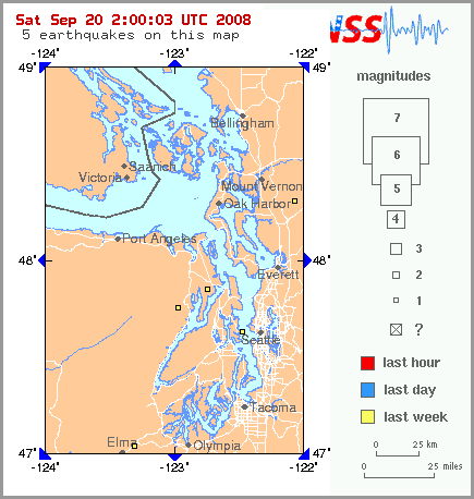 Map showing earthquakes