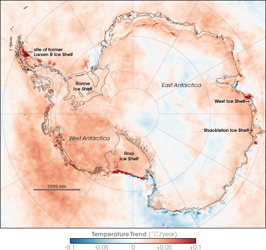 Two Decades of Temperature Change in Antarctica