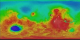 Flat map of Mars topography tipped on its side to show cross section sloping downhill from South to North