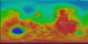 Push in and spin around Tharsis rise on a flat map of Mars MOLA topography with false color