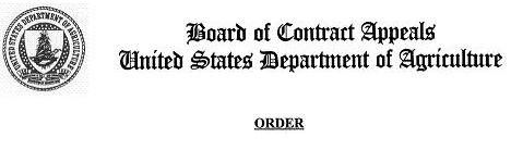 USDA Seal, Board of Contract Appeals, United States Department of Agriculture, Order