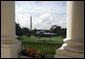 President George W. Bush and Laura Bush depart for New Hampshire and Michigan aboard Marine One from the South Lawn of the White House, Monday, August 30, 2004.  White House photo by Eric Draper