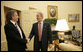 President George W. Bush greets Prime Minister Tony Blair of Great Britain in the Oval Office of the White House, Friday, May 26, 2006, during the second day of the Prime Minister's two-day visit. White House photo by Eric Draper