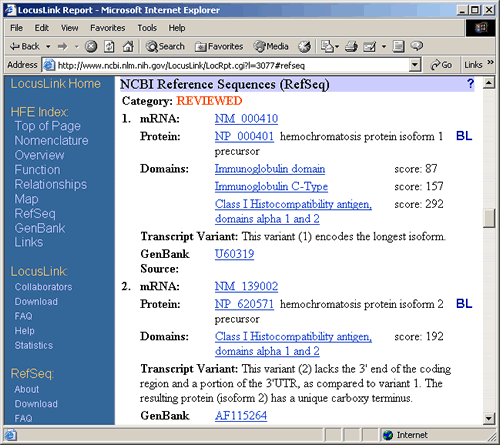 RefSeq Section of LocusLink Record