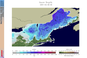 Map of Northeast U.S. snow depth on April 6, 2007