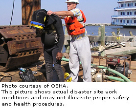 Photo courtesy of OSHA.  This picture shows actual disaster site work conditions and may not illustrate proper safety and health procedures.