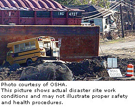 Photo courtesy of OSHA. This picture shows actual disaster site work conditions and may not illustrate proper safety and health procedures.