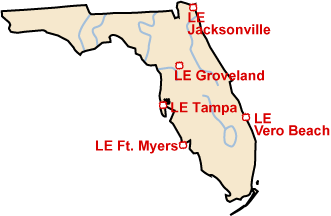 graphic of map the state of Florida depicting Fish and Wildlife Serivce Law Enforcement Stations