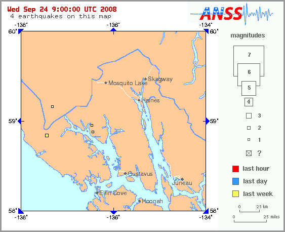 Map showing earthquakes