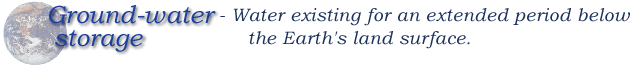 Ground-water storage is water existing for long periods below the Earth's surface. 