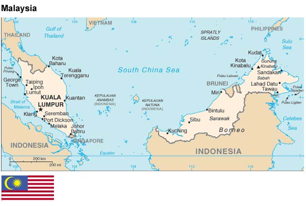 Map and flag of Malaysia