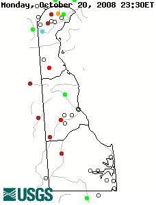 Stream gage levels in Delaware, relative to 30 year average.