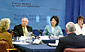 Pictured L-R: Bobbie Jo McLain, a health-care worker; Dr. Bill Beardsley, President of Husson College; Secretary Chao; Norman Ledwin, CEO of Eastern Maine Medical Center; and Cindy Thompson, a health-care worker, discuss the High Growth Jobs Training Initiative at Husson College in Bangor, Maine, on January 14.