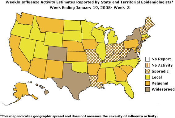 U. S. map for Weekly Influenza Activity