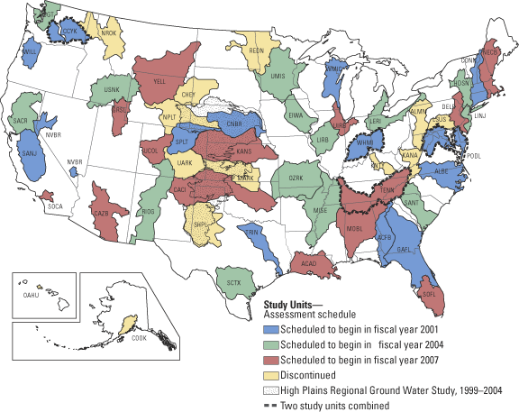 Map showing the locations of NAWQA water-quality sampling basins.