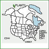 Distribution of Carex ×reducta S. Drejer (pro sp.) [nigra × subspathacea]. . 