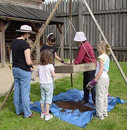 (NPS photo) Archeologists at Fort Vancouver NHP interpret archeology as they excavate with the public.