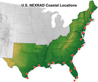 Map showing locations of NOAA Doppler radars