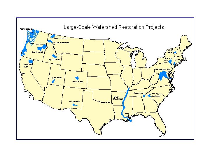 US Map of Large-scale Watershed Restoration Projects