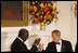 President George W. Bush and President John Agyekum Kufuor of Ghana tip their glasses in a toast during a White House State Dinner Monday, Sept. 15, 2008, in honor of President Kufuor and Mrs. Theresa Kufuor.