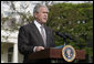 President George W. Bush delivers a statement Friday, April 25, 2008, on the South Grounds of the White House regarding the economic stimulus rebate checks. "I'm pleased that the Treasury Department has worked quickly to get the money into the hands of the American people. Starting Monday, the effects of the stimulus will begin to reach millions of households across our country."  White House photo by Joyce N. Boghosian