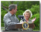 President George W. Bush looks to Fran Maniella after announcing her as Director of National Parks Service during remarks at Royal Palm Visitors Center at Everglades National Park in Florida, Monday June 4. WHITE HOUSE PHOTO BY ERIC DRAPER