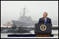 President George W. Bush speaks during a ceremony to commemorate the 60th anniversary of V-J Day at the Naval Air Station in San Diego, Calif., August 30, 2005.  White House photo by Paul Morse