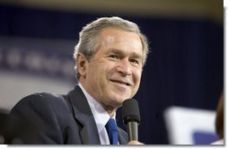 President George W. Bush discusses Social Security in Shreveport, La., Friday, March 11, 2005. "When people -- when a person owns something, they have a vital stake in the future of the country," said the President talking about personal savings accounts.  White House photo by Paul Morse