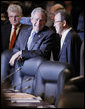 President George W. Bush speaks with United Nations Secretary-General Ban Ki-moon Thursday, April 3, 2008, during the 2008 NATO Summit in Bucharest. White House photo by Eric Draper