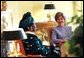 Laura Bush meets with Edith Lucie Bongo Ondimba, First Lady of Gabon in the Yellow Oval Room Wednesday, May 26, 2004. White House photo by Tina Hager.