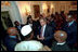 President George W. Bush meets with President John Kufuor of Ghana, left, President Abdoulaye Wade of Senegal, far left, and President Oumar Konare of Mali, center, in the Cabinet Room June 28, 2001. President Bush's pledge of assistance and quick response helped Ghana recover from a flood emergency at that time.