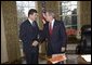 President George W. Bush meets West Virginia Governor Joe Manchin in the Oval Office, Tuesday, Jan. 24, 2006. After 14 coal mining deaths in West Virginia in three weeks, Gov. Manchin's legislative proposals to improve mine safety has been passed by the West Virginia Senate unanimously. White House photo by Eric Draper