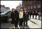 President George W. Bush and Laura Bush participate in an arrival ceremony with German Chancellor Angela Merkel and her husband Joachim Sauer in Stralsund, Germany, Thursday, July 13, 2006. White House photo by Paul Morse